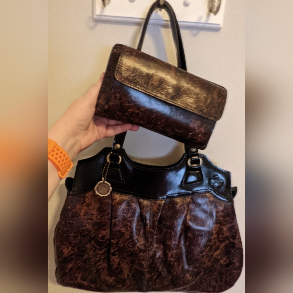 NWT Patricia Nash Leather Animal Print Bag & Matching Wallet w/10 yr Ann… - Picture 1 of 16